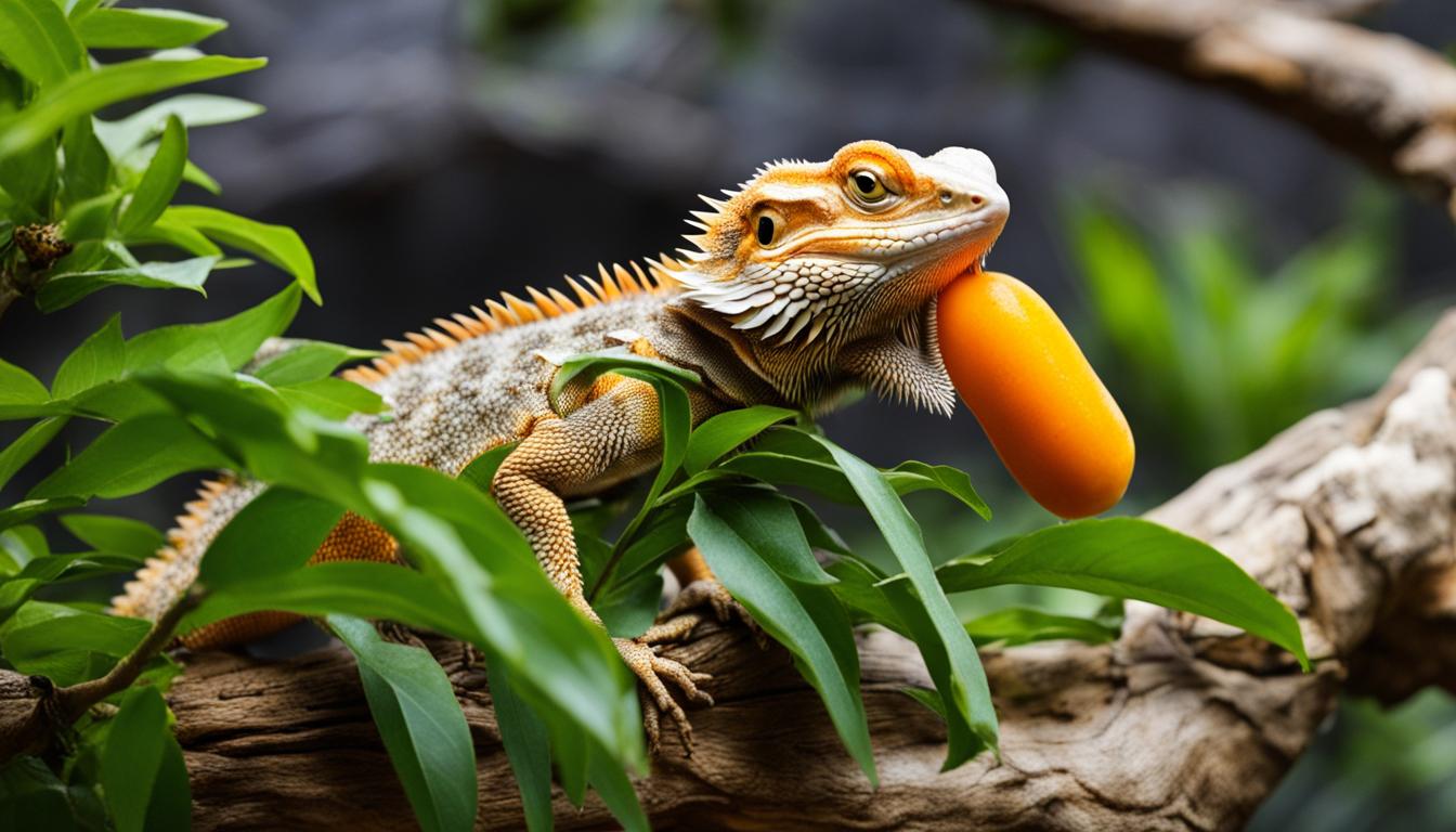 bearded dragon eating apricot
