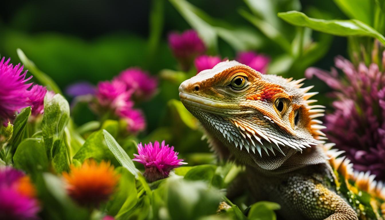 bearded dragon eating clover flowers